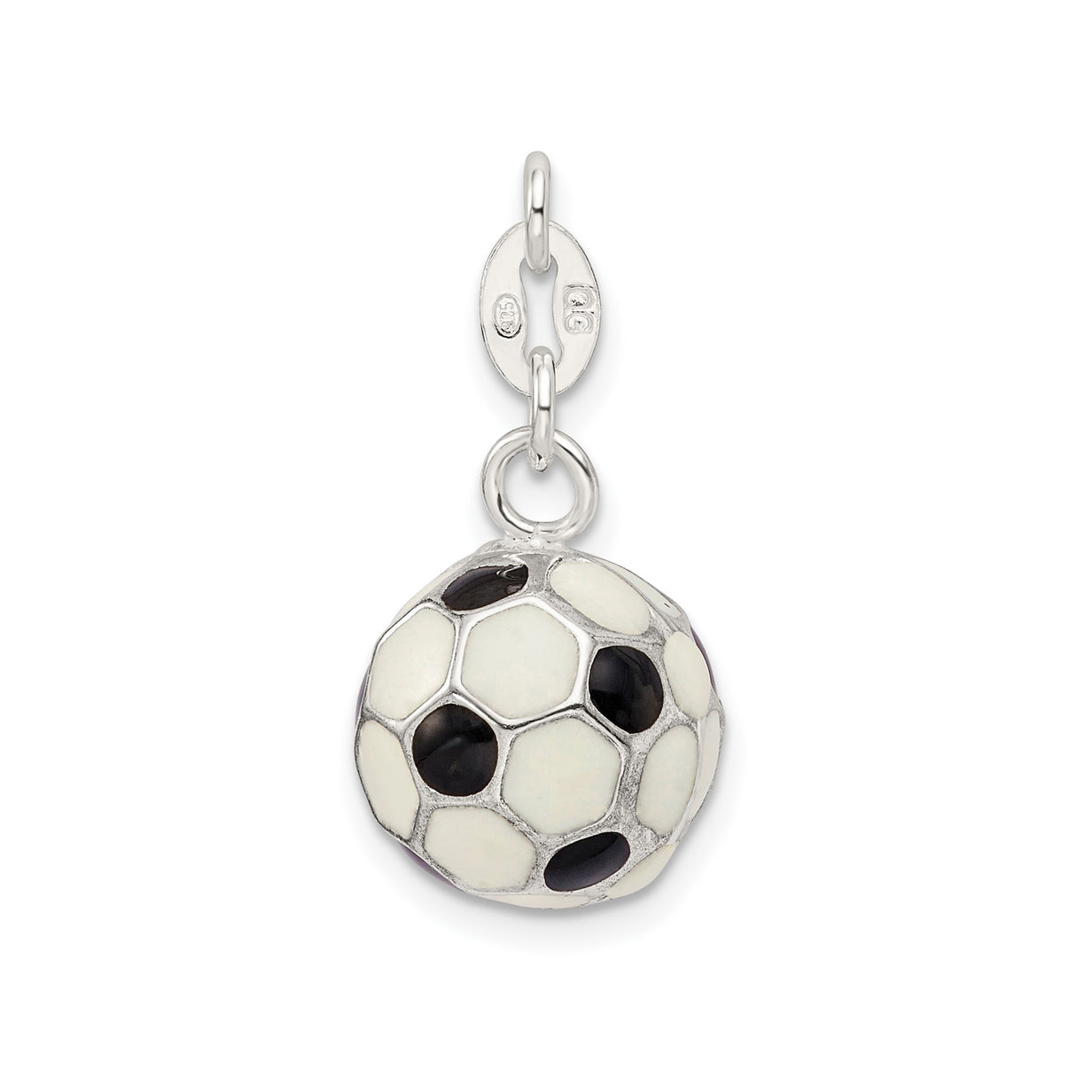 Sterling Silver Soccer Ball Charm Pendant with Black and White Enamel Detail, Unisex Sports Jewelry
