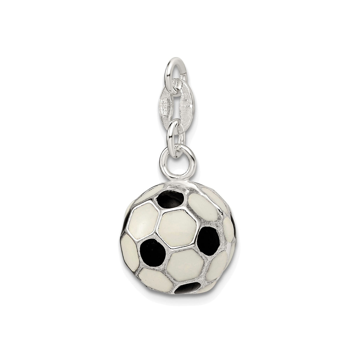 Sterling Silver Soccer Ball Charm Pendant with Black and White Enamel Detail, Unisex Sports Jewelry