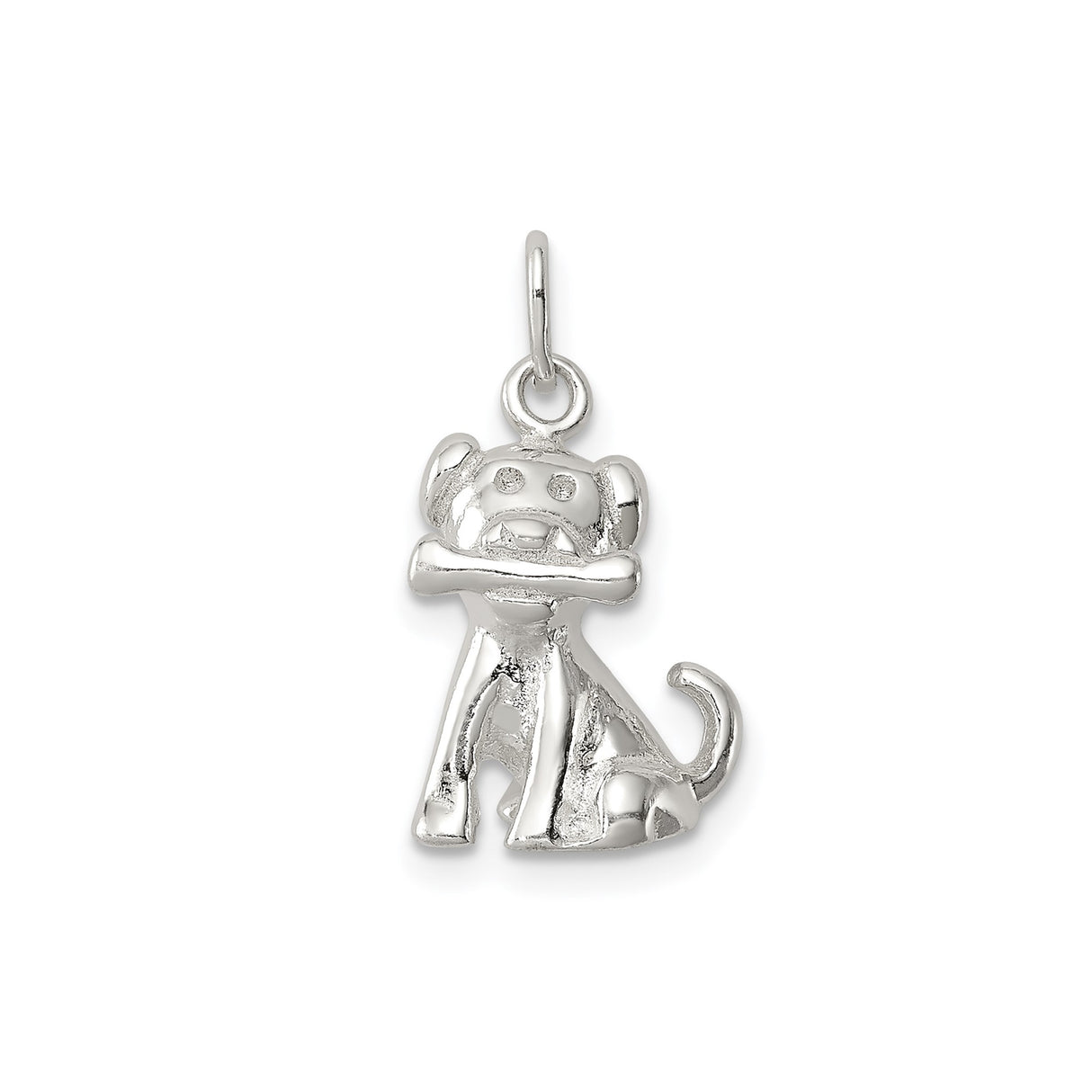 Sterling Silver Dog Charm Pendant with Playful Puppy and Bone, Whimsical Pet Jewelry