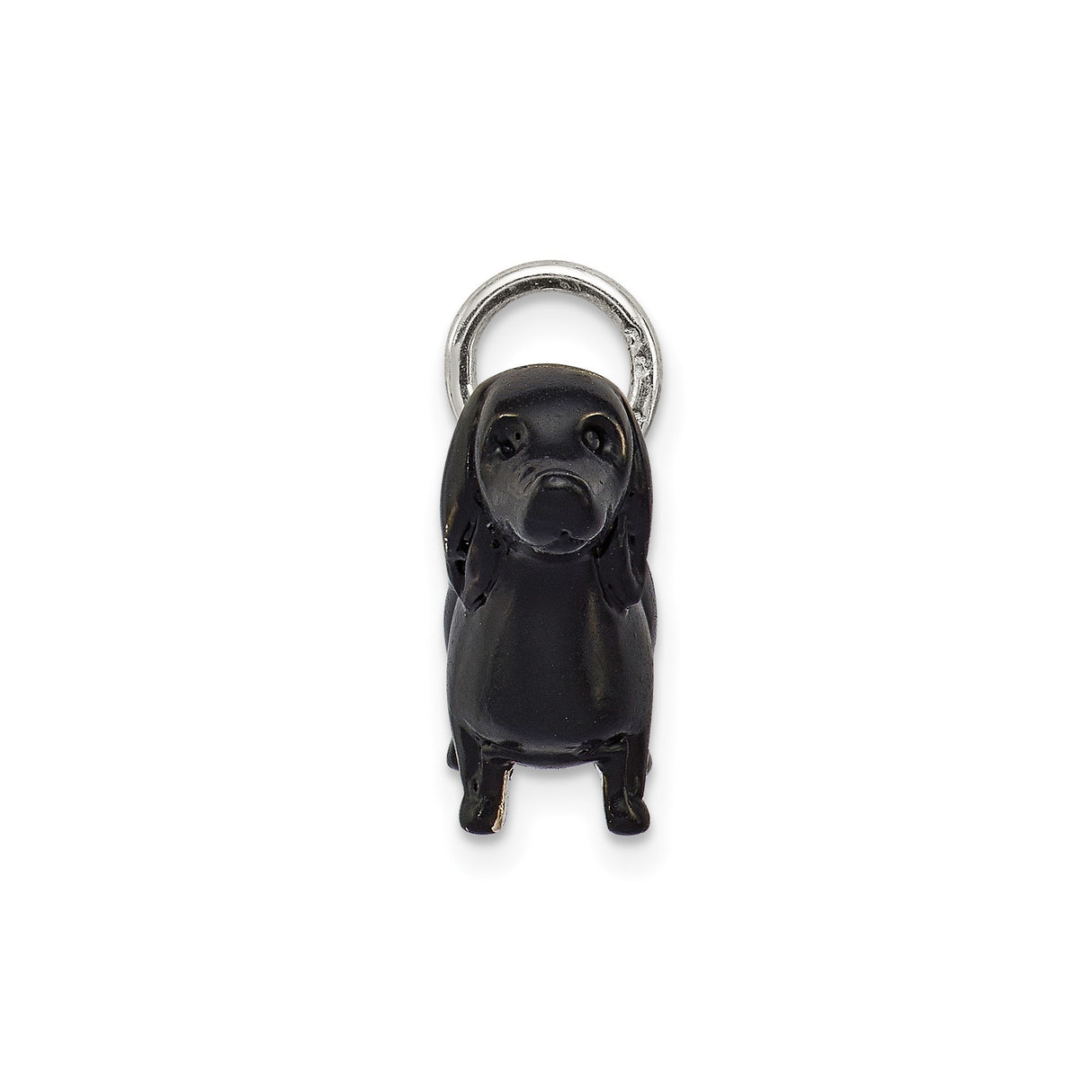 Sterling Silver Dachshund Dog Pendant with Black Enamel Detail, Pet Lover Jewelry