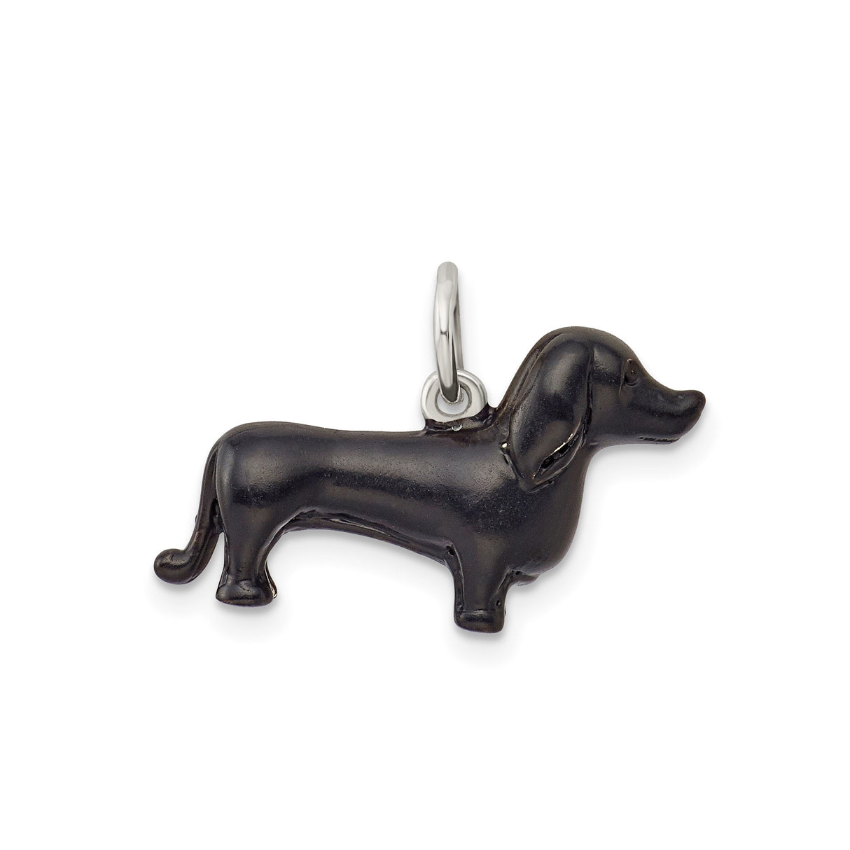 Sterling Silver Dachshund Dog Pendant with Black Enamel Detail, Pet Lover Jewelry