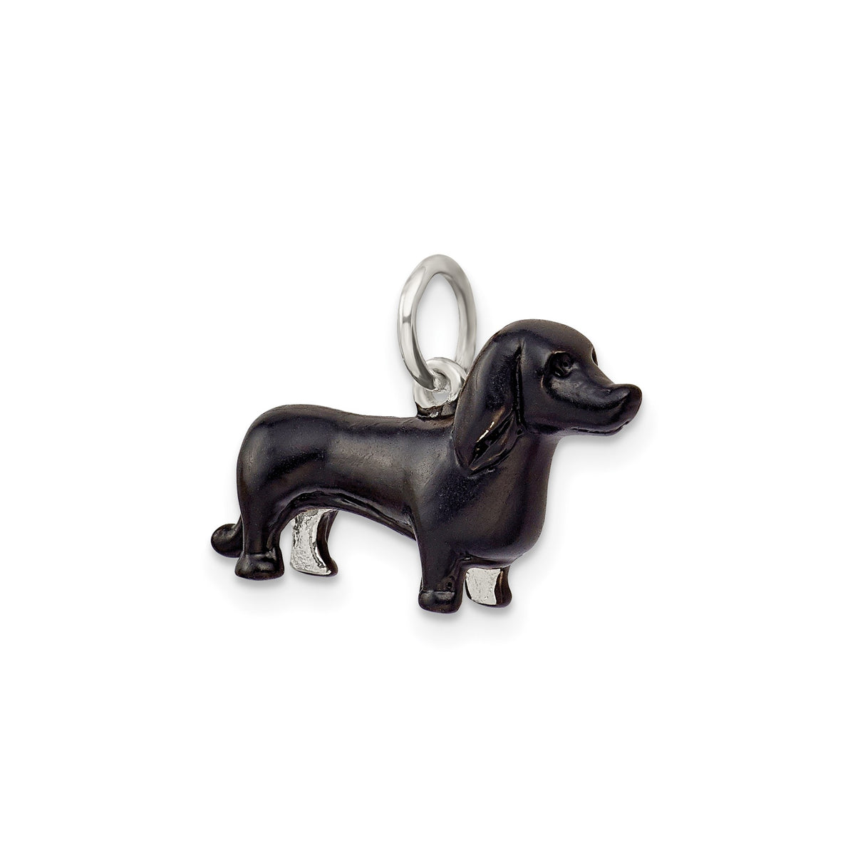 Sterling Silver Dachshund Dog Pendant with Black Enamel Detail, Pet Lover Jewelry
