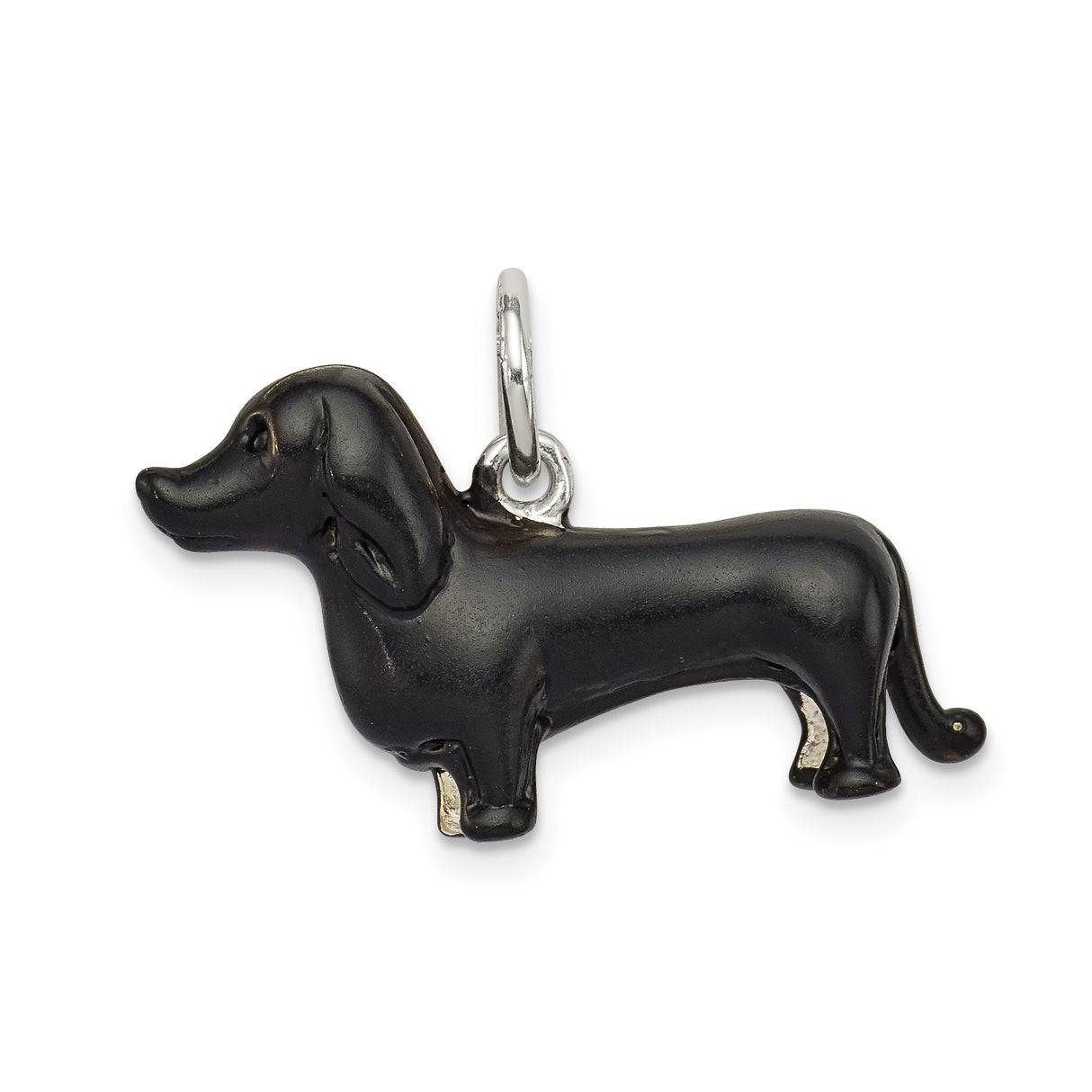 Sterling Silver Dachshund Dog Pendant with Black Enamel Detail, Pet Lover Jewelry