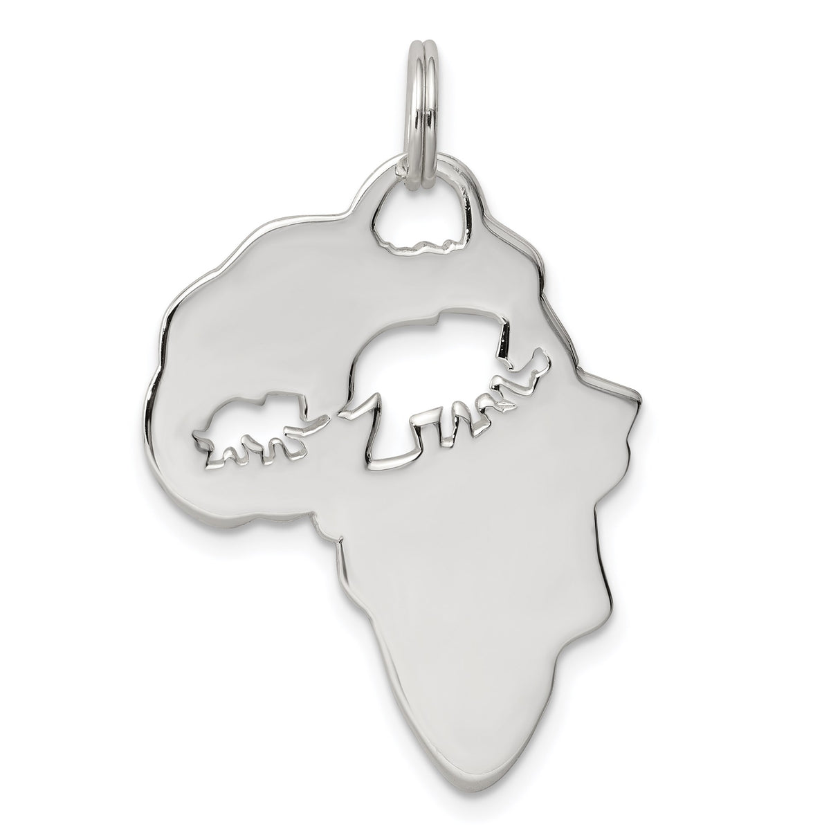 Sterling Silver Africa Map Pendant with Elephant and Calf Cutout, Wildlife and Heritage Theme