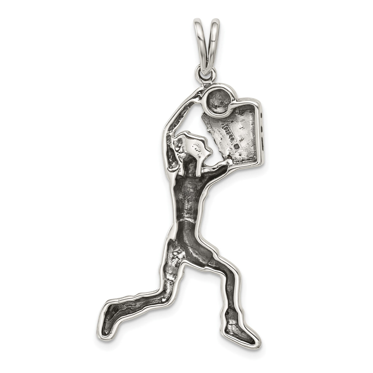 Sterling Silver Basketball Dunk Pendant, Realistic Player Jumping Toward Hoop, Sports Charm