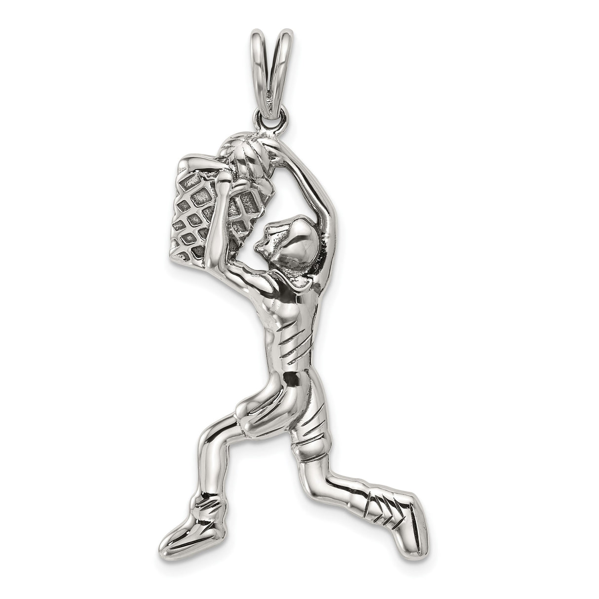 Sterling Silver Basketball Dunk Pendant, Realistic Player Jumping Toward Hoop, Sports Charm