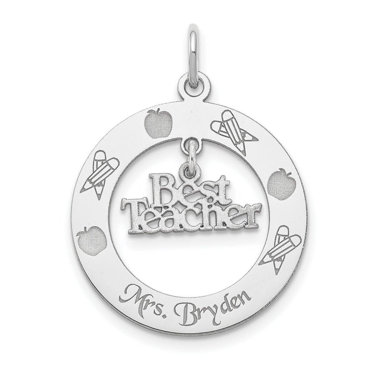 Personalize Best Teacher Charm Pendant in Real 925 Sterling Silver