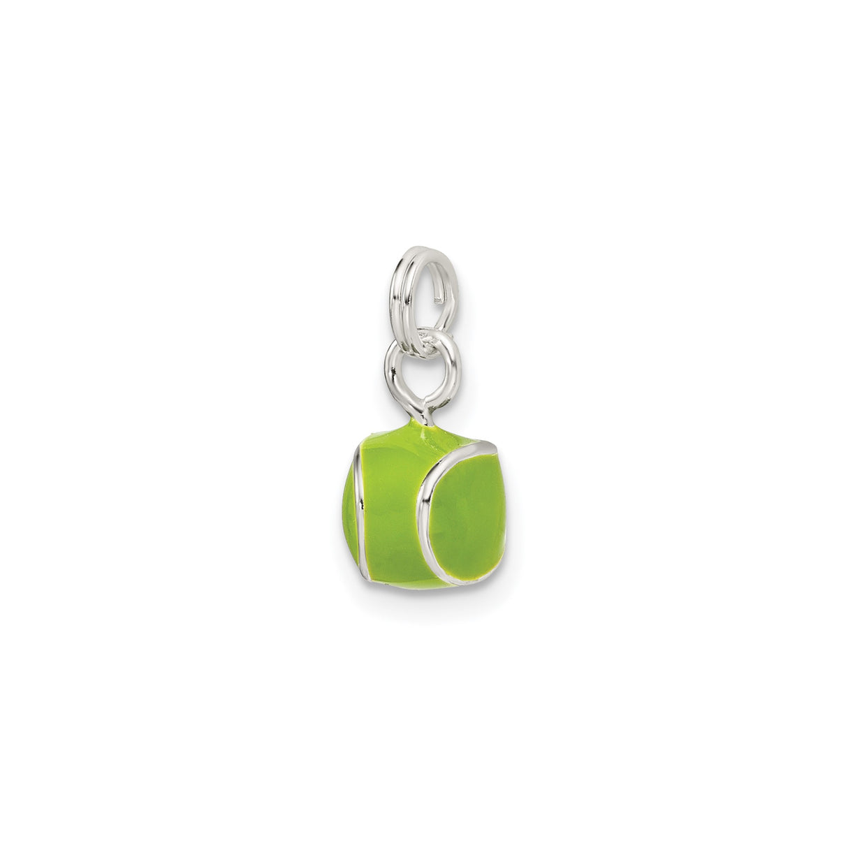 Sterling Silver Tennis Ball Pendant with Bright Green Enamel, Sports Charm for Fans and Players