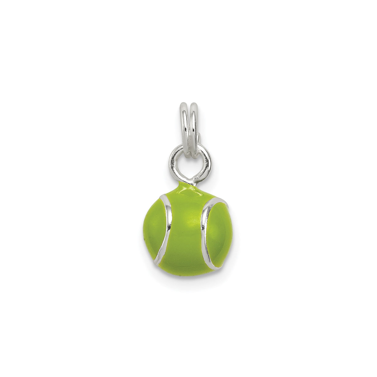 Sterling Silver Tennis Ball Pendant with Bright Green Enamel, Sports Charm for Fans and Players