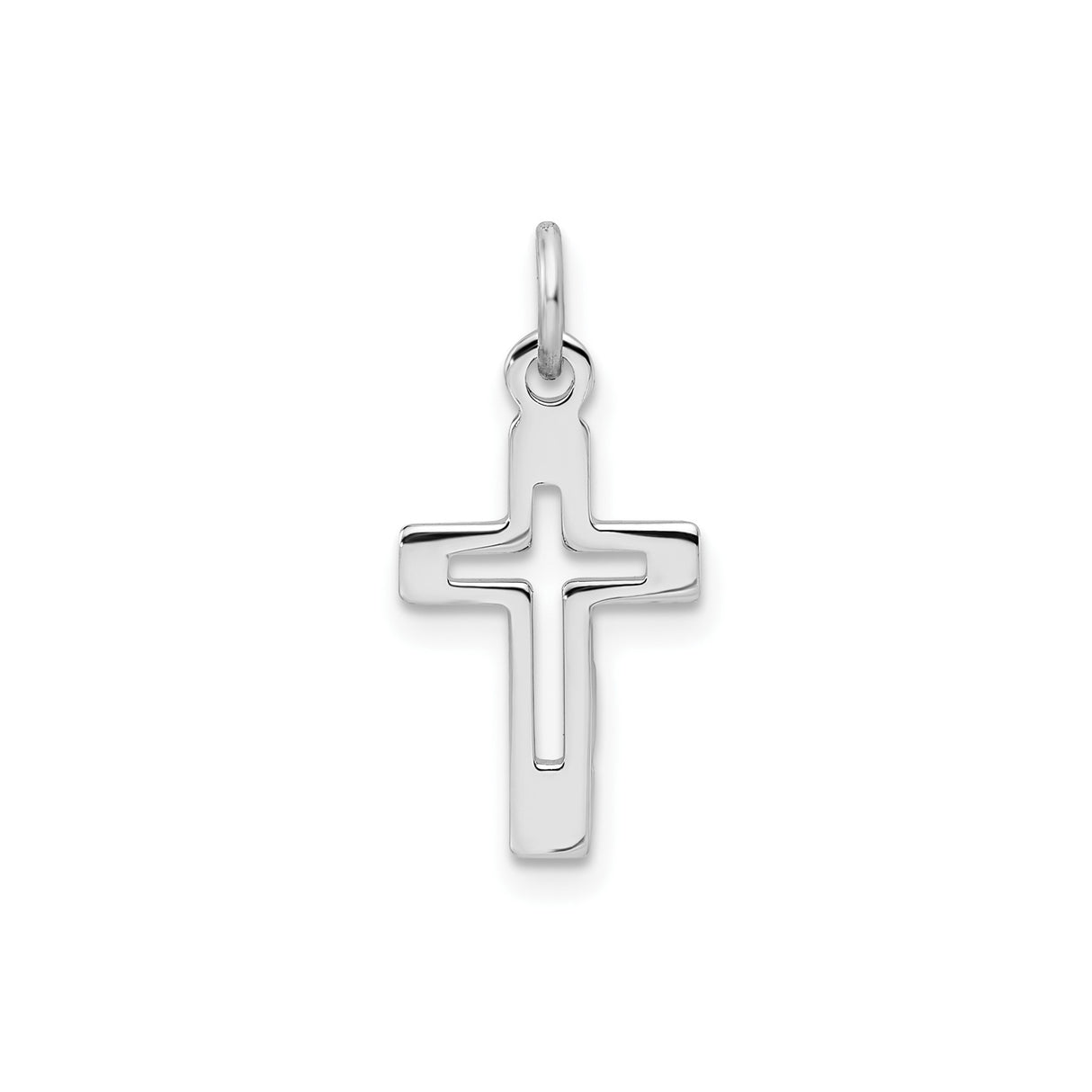 Sterling Silver Cross Pendant with Polished Finish and Beveled Edge for Men and Women