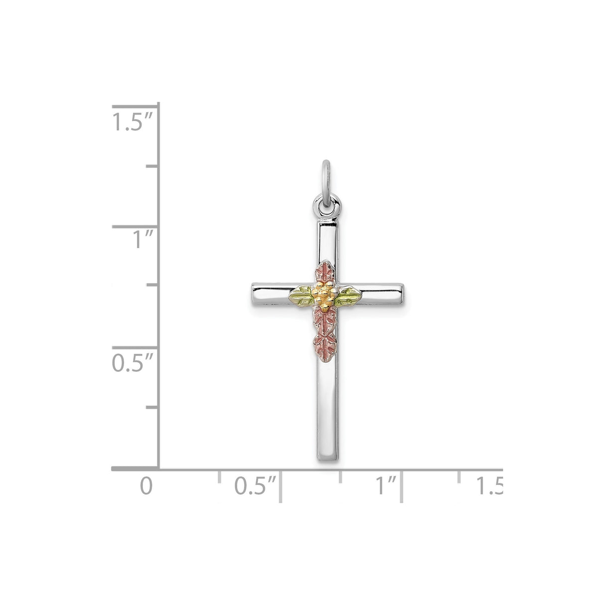 Sterling Silver Cross Pendant with Epoxy Inlay and Tricolor Gold Leaf Design