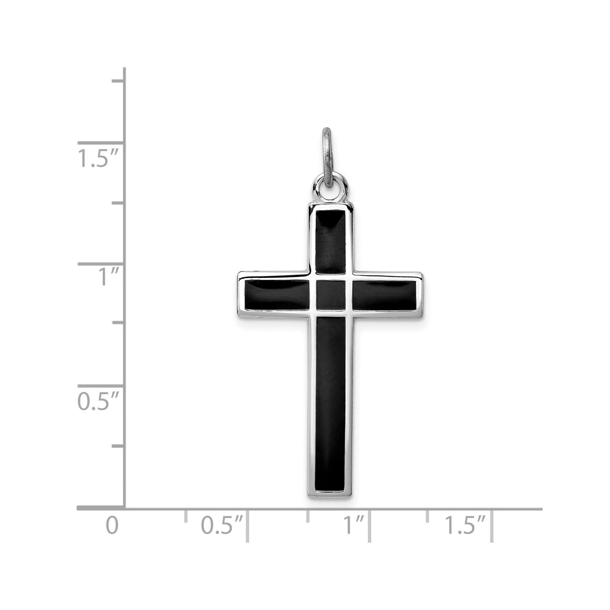 Sterling Silver Latin Cross Pendant with Black Inlay, Sleek Minimalist Religious Design