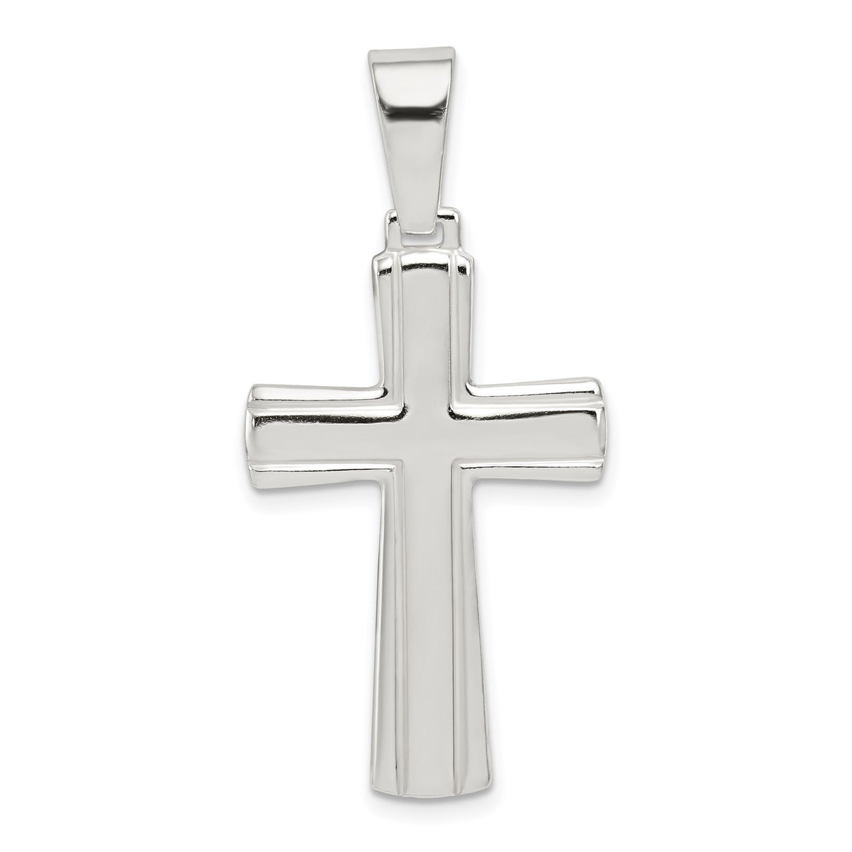 Sterling Silver Cross Pendant with Mirror Finish and Flat Edge Latin Cross Design
