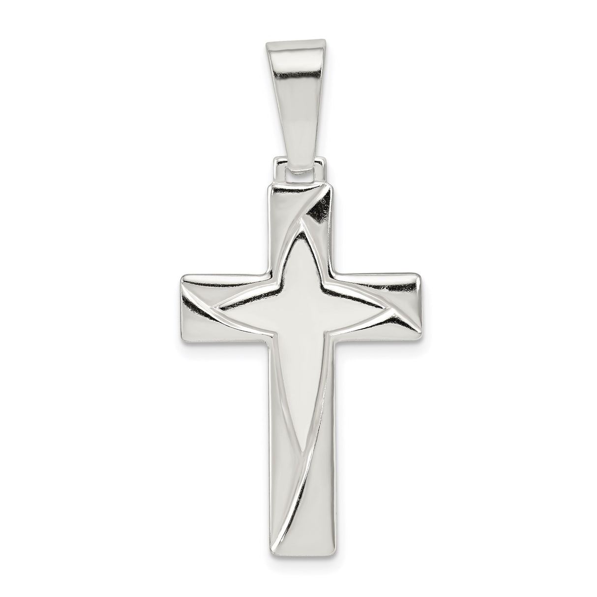 Sterling Silver Cross Pendant with Mirror Finish, Minimalist Abstract Design, Unisex