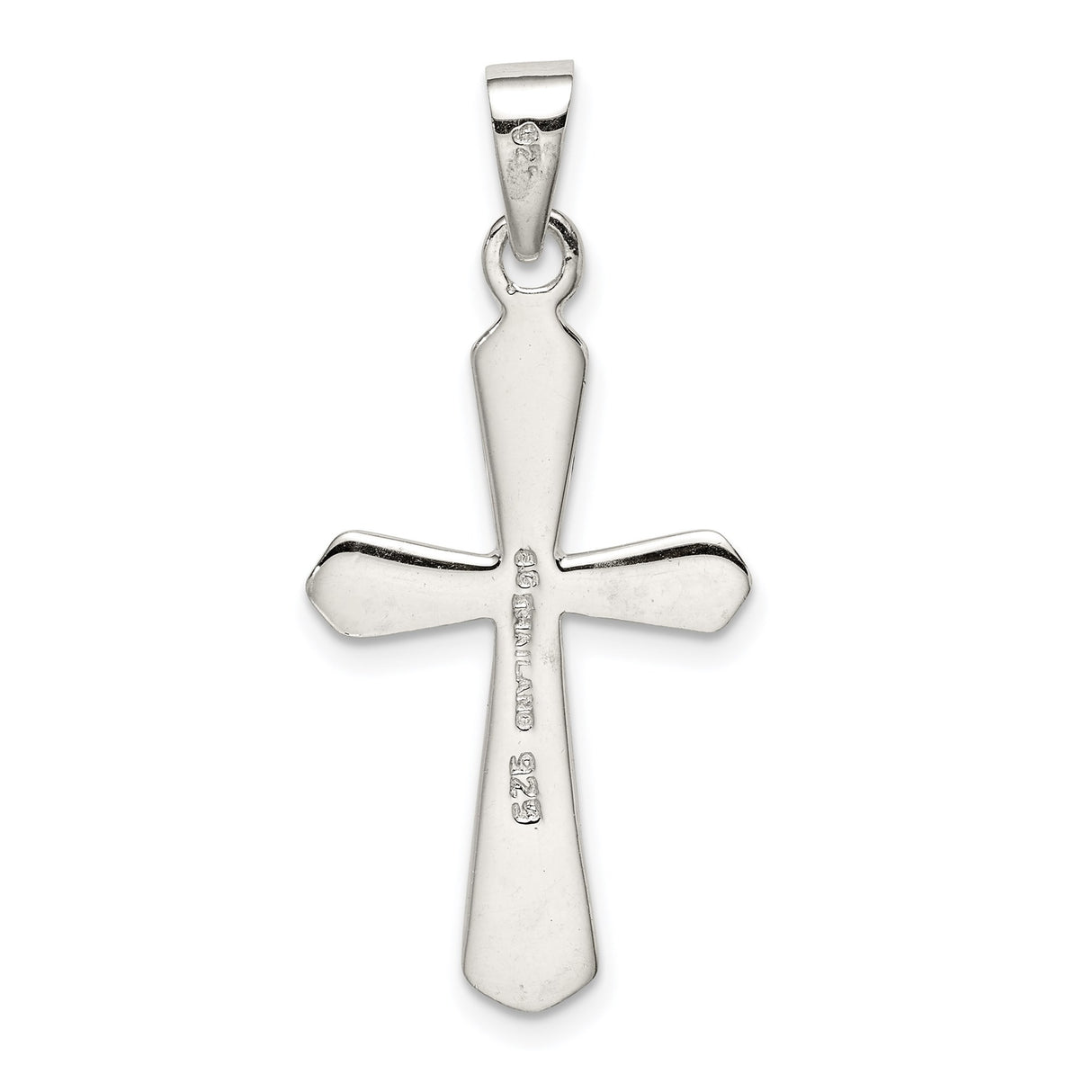 Sterling Silver Cross Pendant with Rounded Latin Design and Mirror Finish