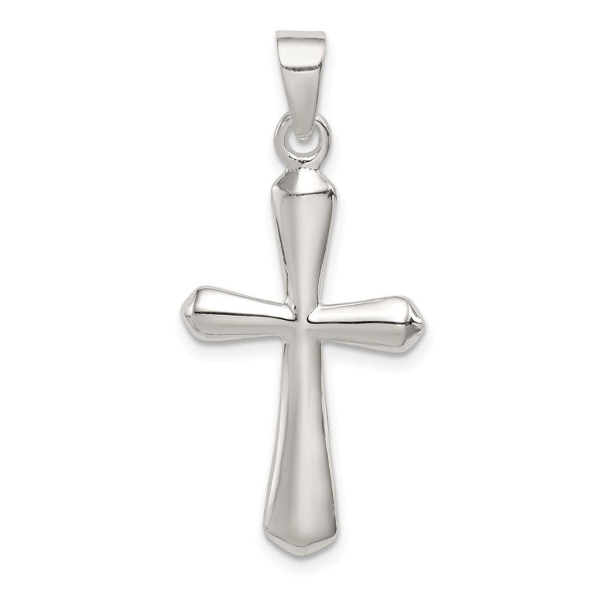 Sterling Silver Cross Pendant with Rounded Latin Design and Mirror Finish