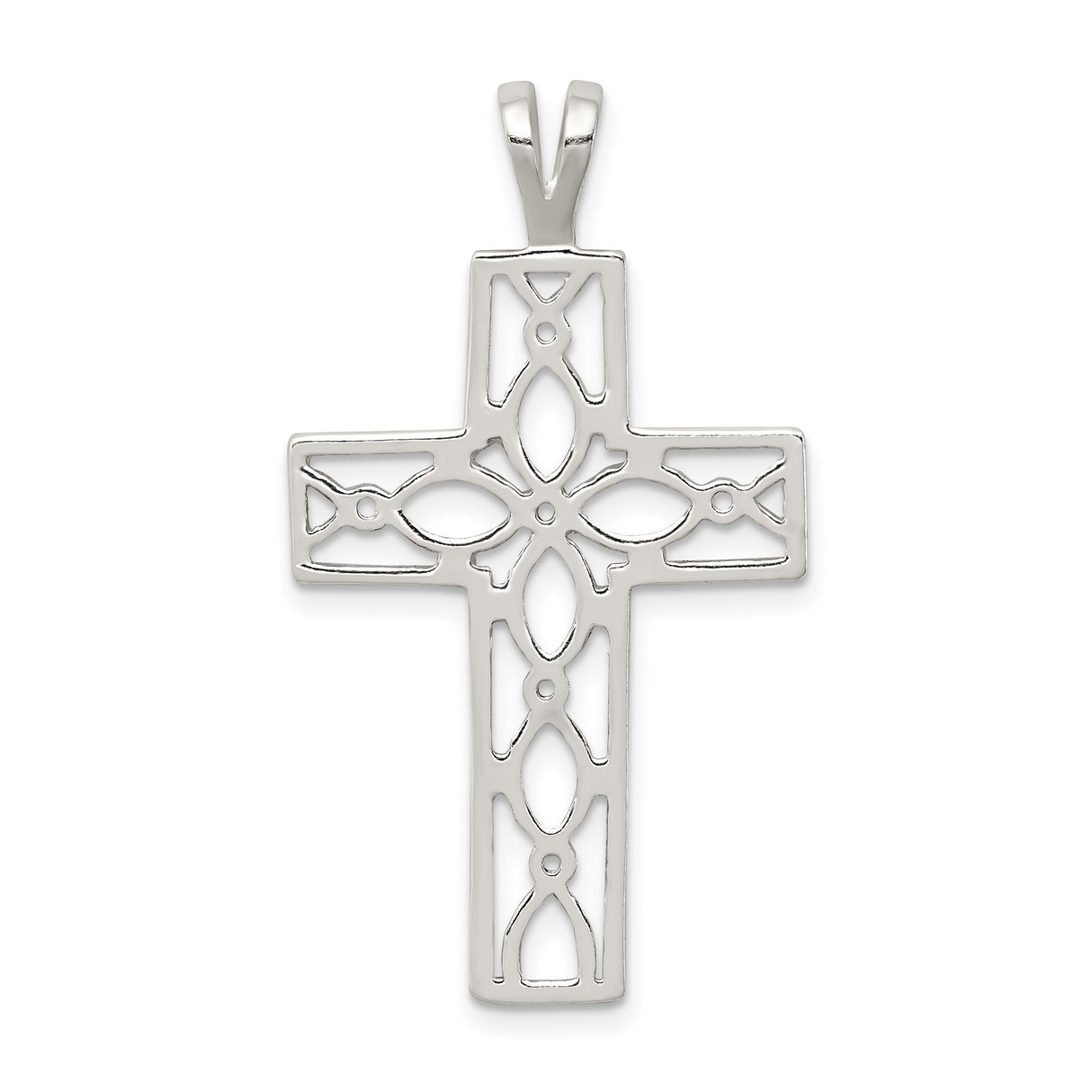 Sterling Silver Cross Pendant with Floral and Geometric Design, Unisex Religious Jewelry