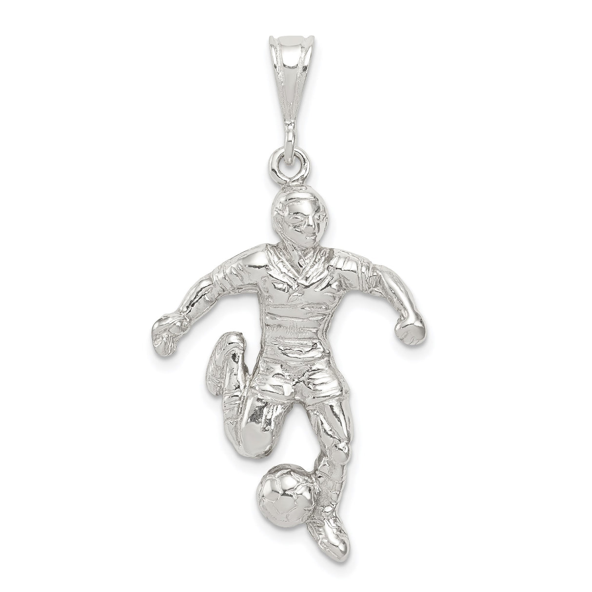 Sterling Silver Soccer Player Pendant with Realistic Male Figure, Unisex Sports Charm