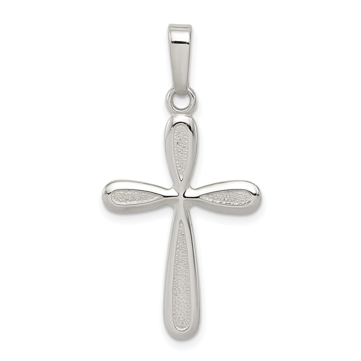Sterling Silver Cross Pendant with Hammered Finish and Rounded Edges for Men and Women