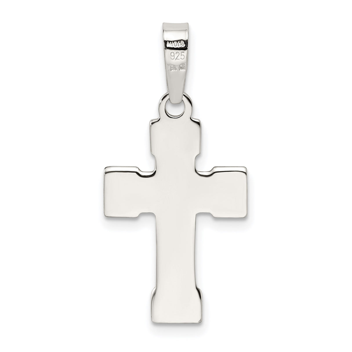 Sterling Silver Cross Pendant with Mirror Finish and Beveled Edges, Minimalist Religious Jewelry