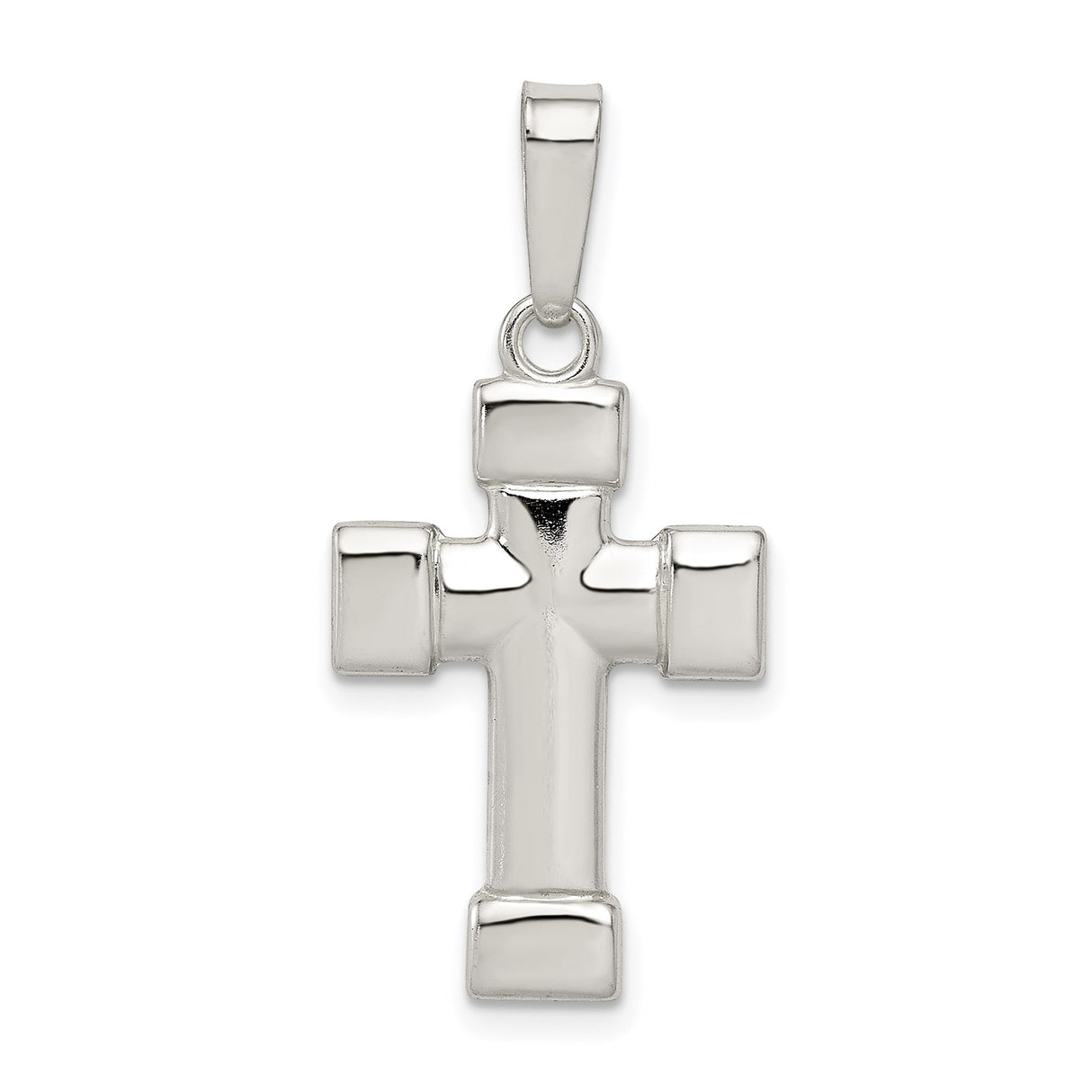Sterling Silver Cross Pendant with Mirror Finish and Beveled Edges, Minimalist Religious Jewelry