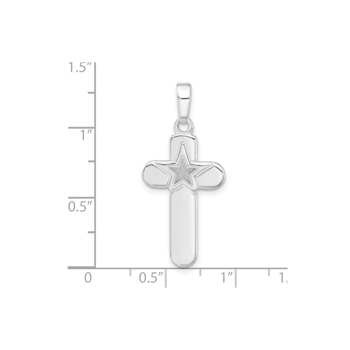 Sterling Silver Cross Pendant with Polished Matte Finish and Star Accent, Unisex Spiritual Jewelry