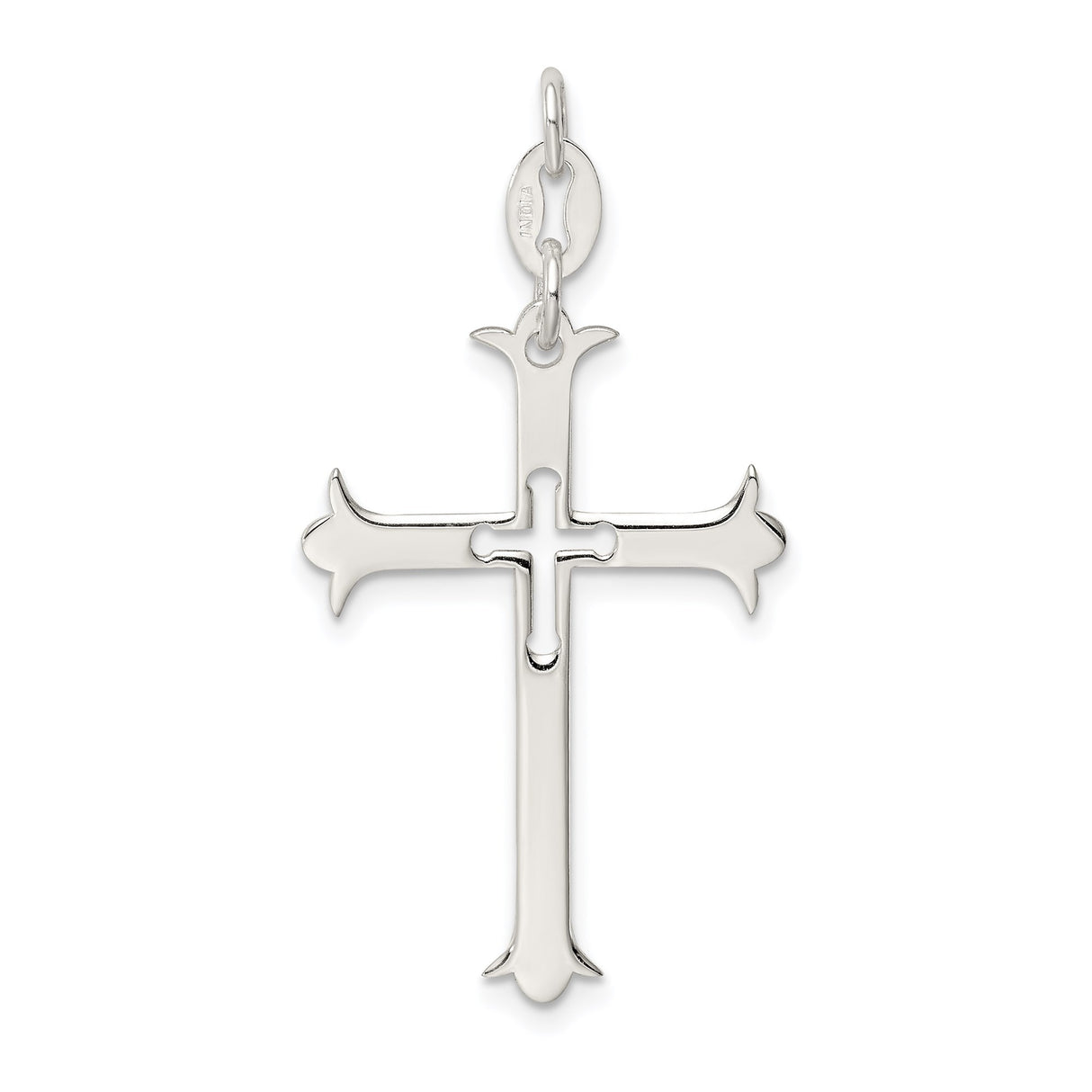 Sterling Silver Cross Pendant with Flared Fleur and Gothic Design for Men and Women