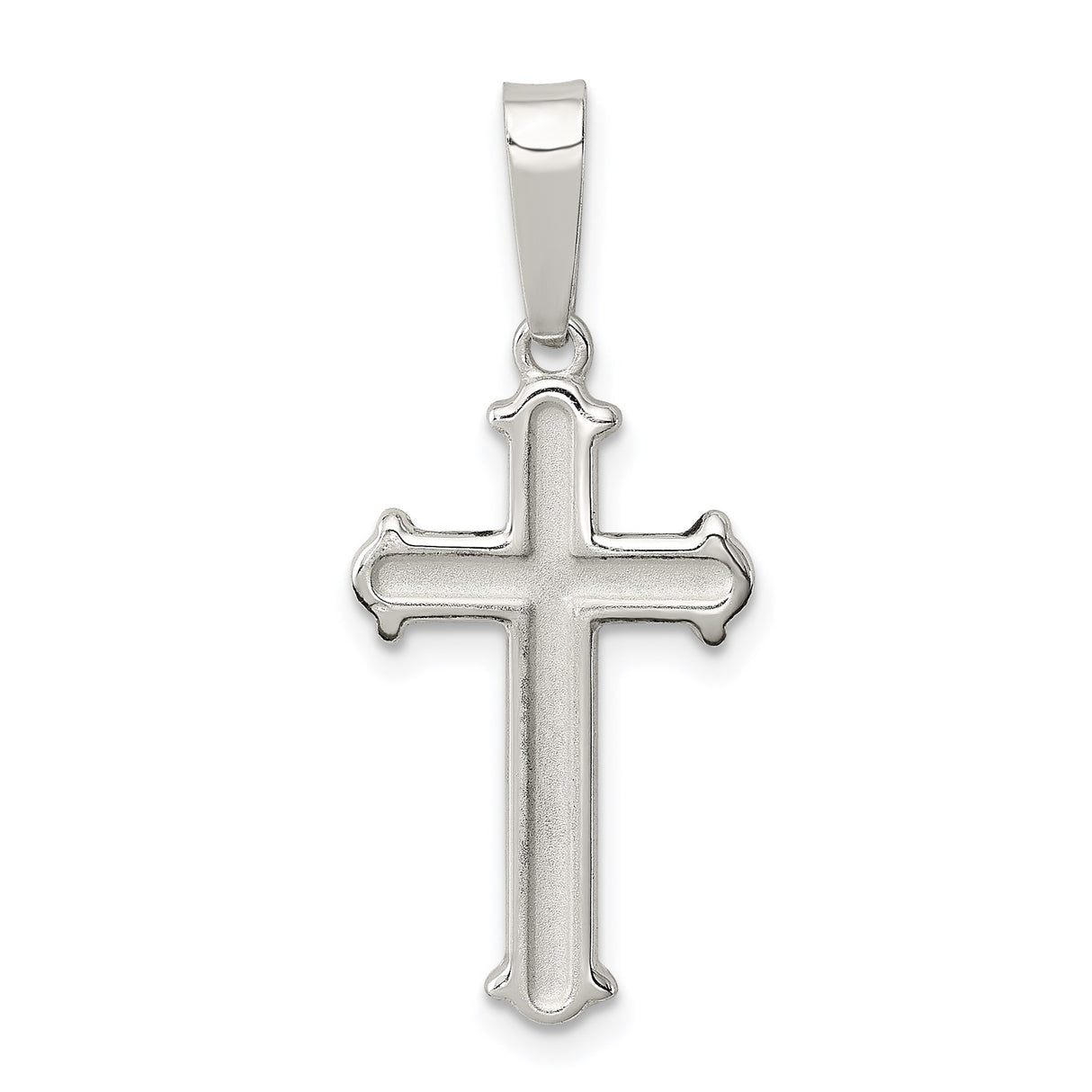 Sterling Silver Cross Pendant with Matte Center and Raised Outline Design