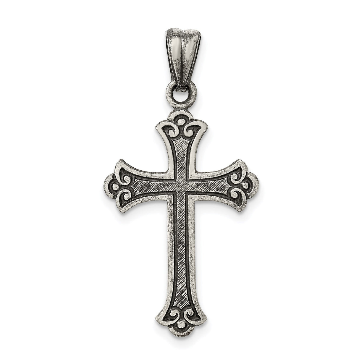 Sterling Silver Cross Pendant with Fleur Detailing and Oxidized Vintage Finish