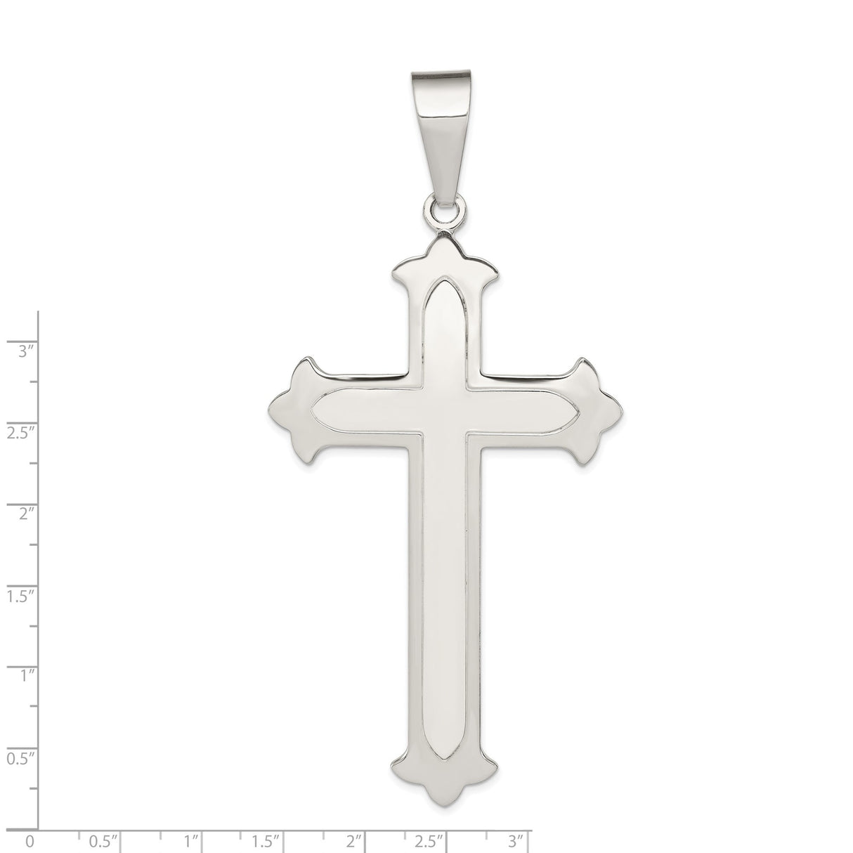 Sterling Silver Cross Pendant with Gothic Flared Design and Mirror Polished Finish