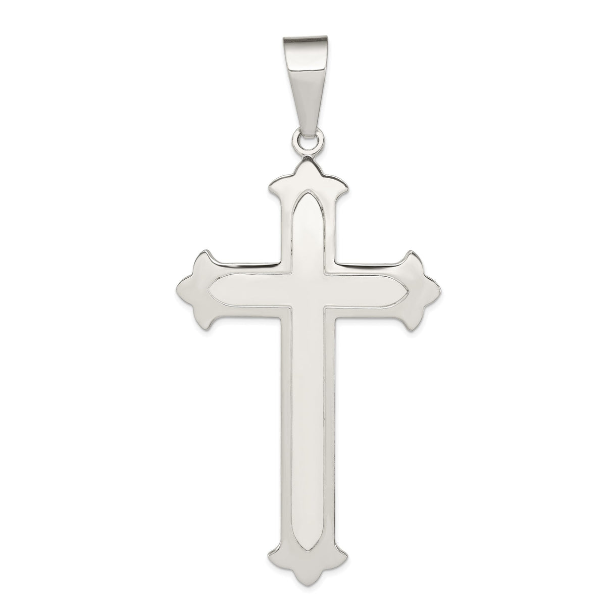 Sterling Silver Cross Pendant with Gothic Flared Design and Mirror Polished Finish