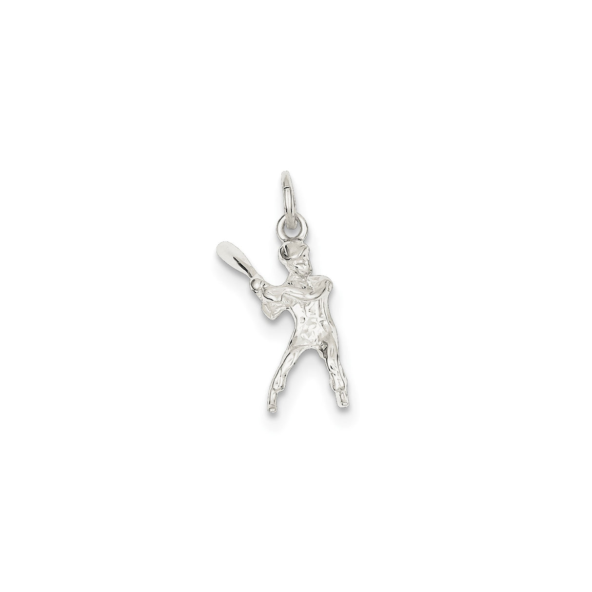 Sterling Silver Baseball Pendant with Player in Batting Stance, Sports Charm for Fans and Athletes