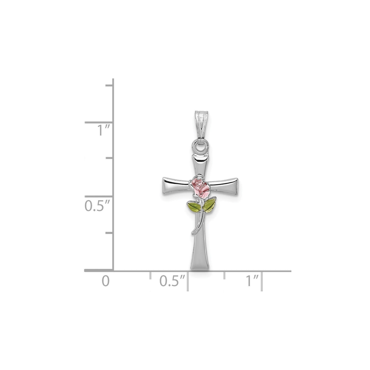 Sterling Silver Cross Pendant with Rose Detail and Floral Accents, Religious Symbol Jewelry