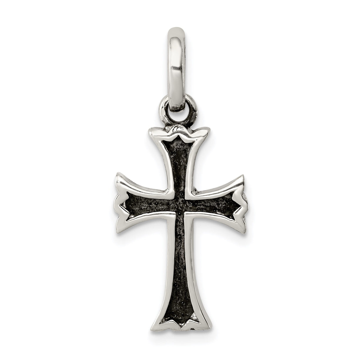 Sterling Silver Cross Pendant with Oxidized Textured Detail, Gothic Medieval Style