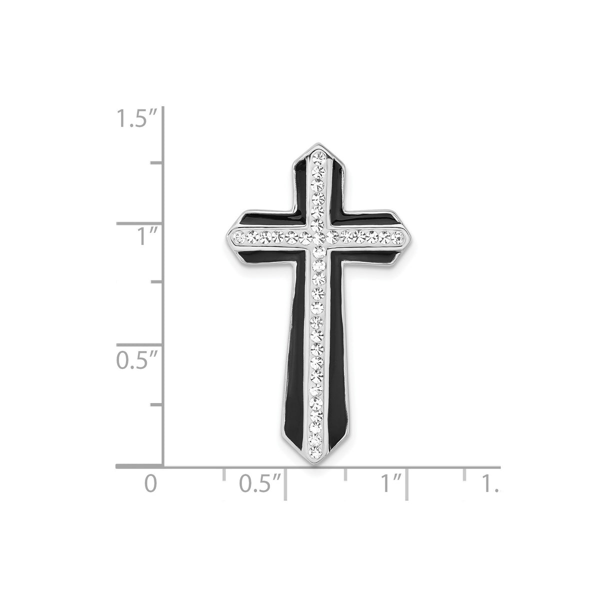 Sterling Silver Cross Pendant with Black Enamel Inlay and Crystal Accents for Men and Women