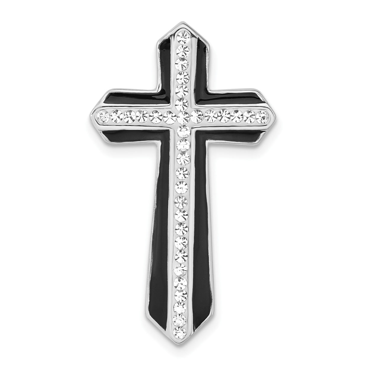 Sterling Silver Cross Pendant with Black Enamel Inlay and Crystal Accents for Men and Women