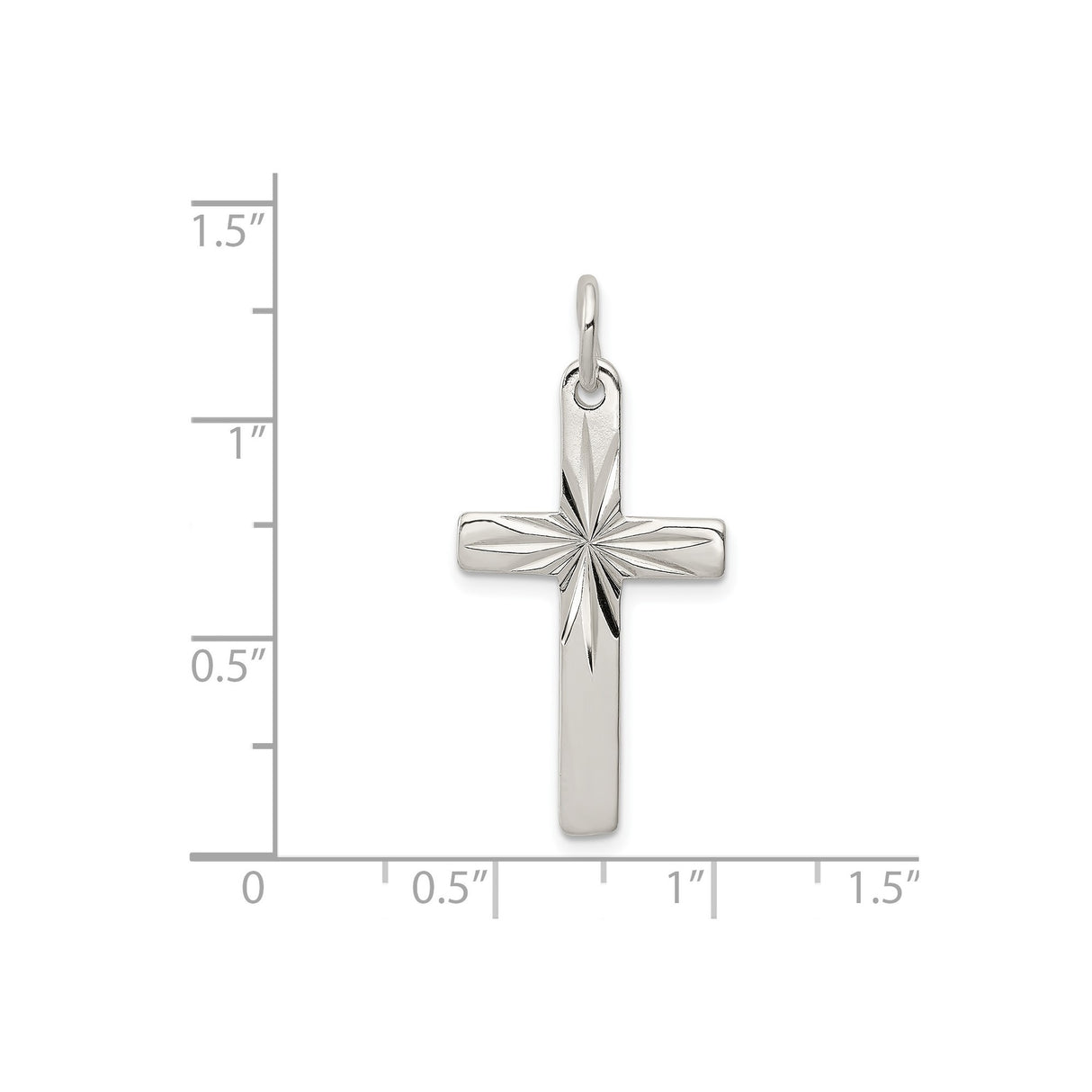 Sterling Silver Cross Pendant with Starburst Detail and Polished Finish, Unisex Religious Jewelry