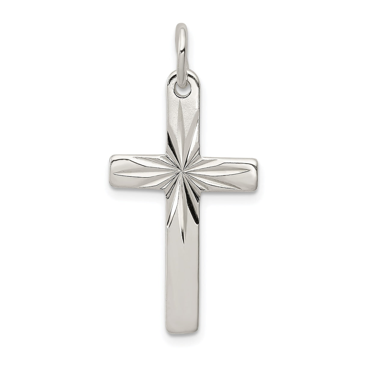 Sterling Silver Cross Pendant with Starburst Detail and Polished Finish, Unisex Religious Jewelry