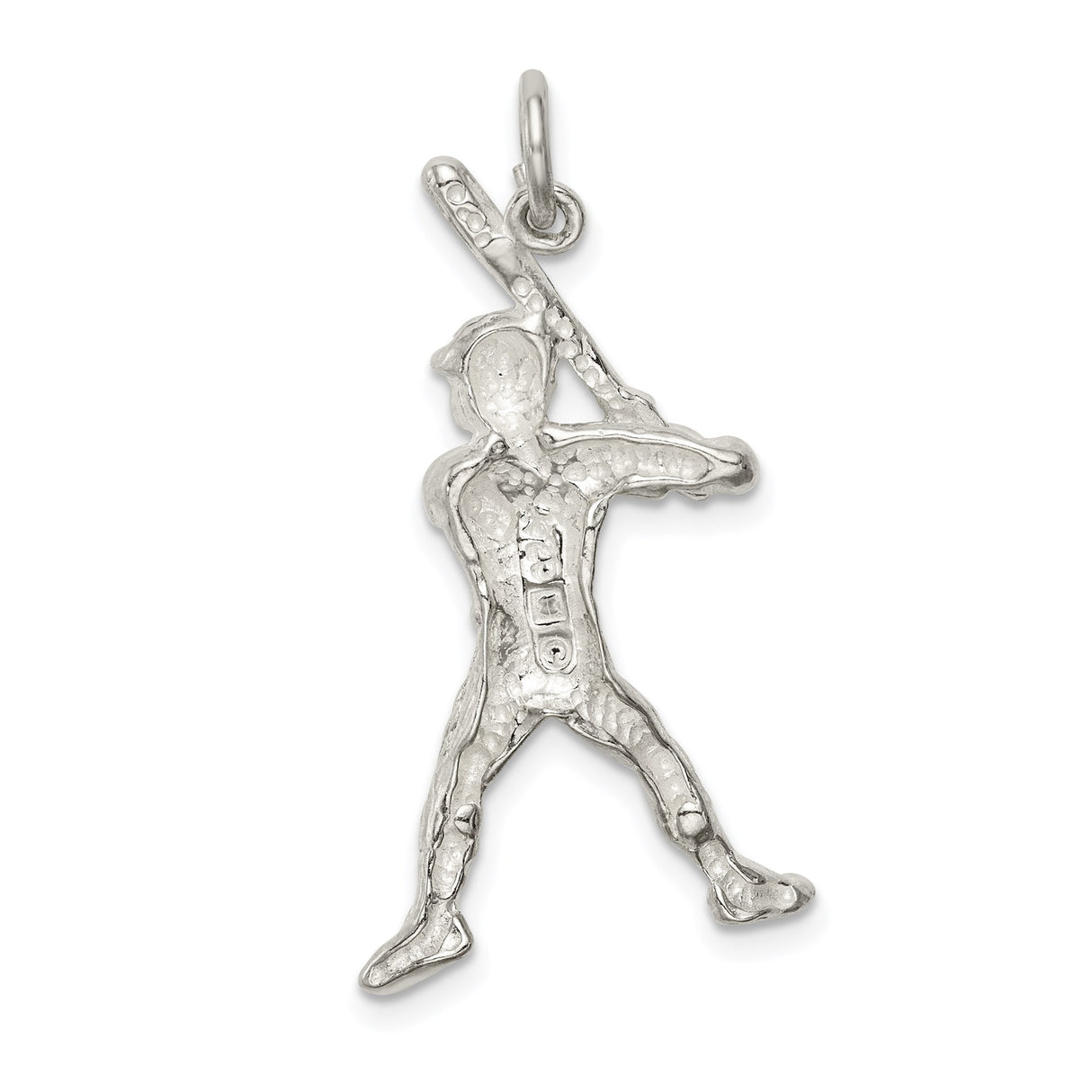 Sterling Silver Baseball Player Pendant with Batter in Motion, Athletic Sports Charm for Men or Boys