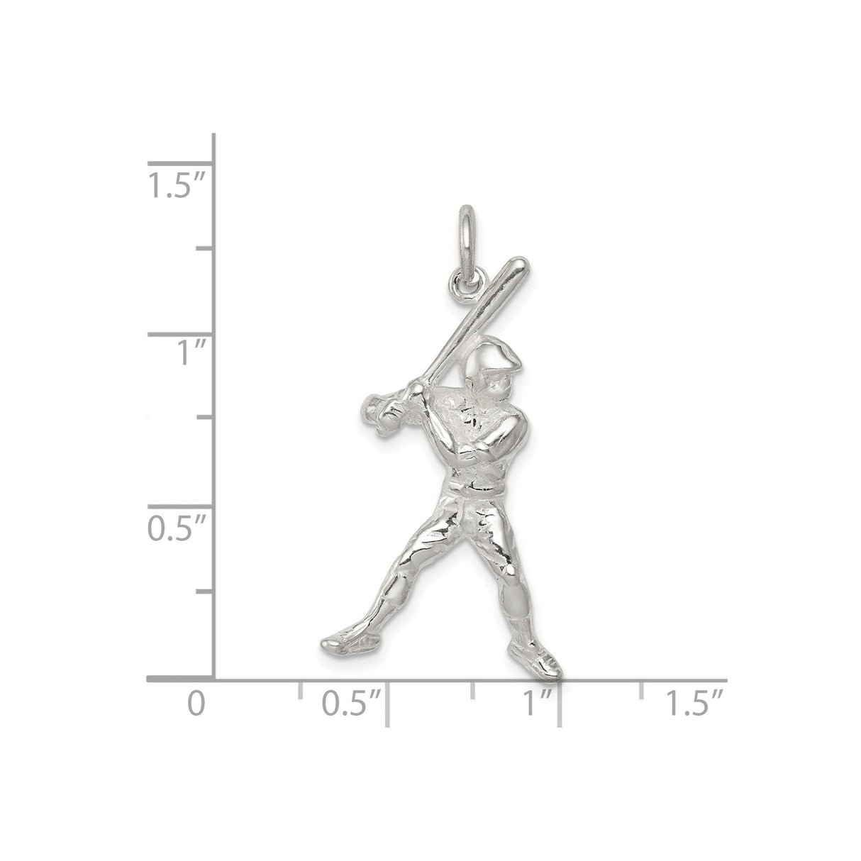 Sterling Silver Baseball Player Pendant with Batter in Motion, Athletic Sports Charm for Men or Boys