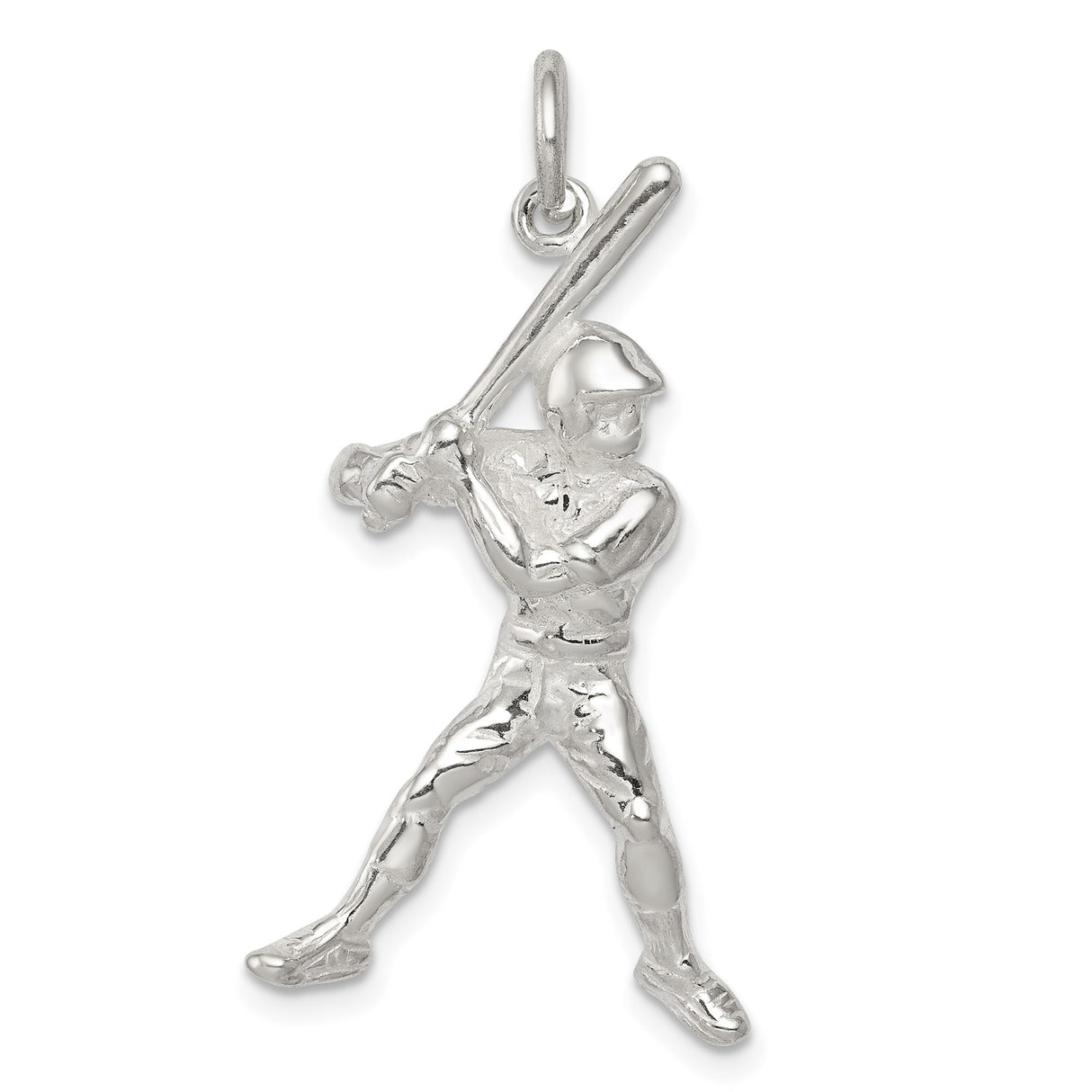 Sterling Silver Baseball Player Pendant with Batter in Motion, Athletic Sports Charm for Men or Boys