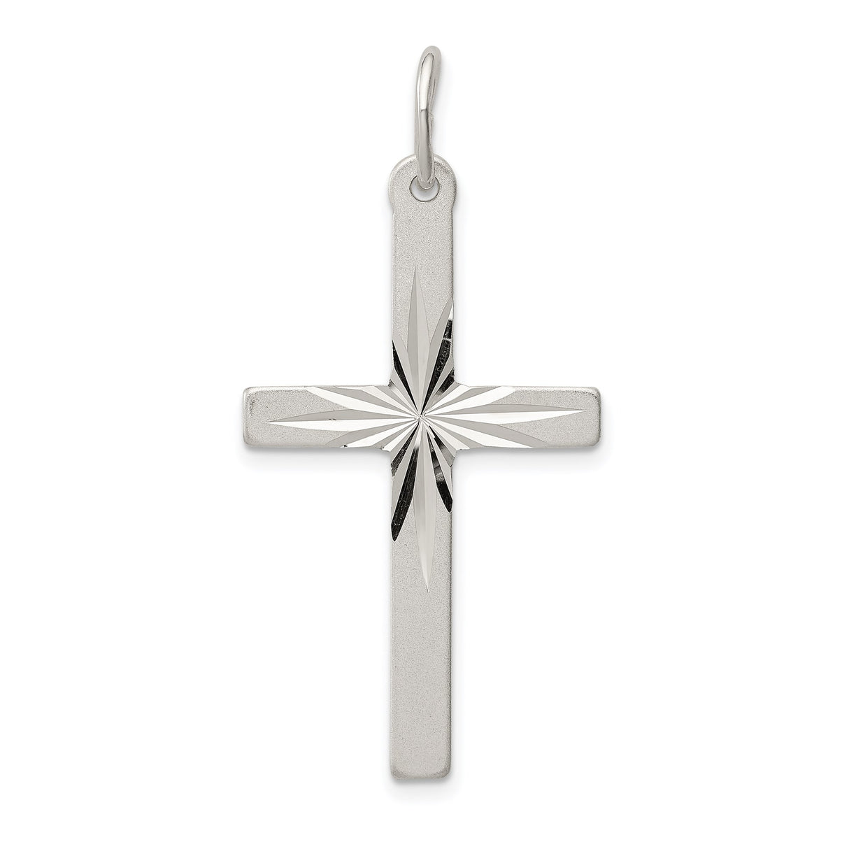 Sterling Silver Cross Pendant with Matte Finish and Polished Accents for Men and Women