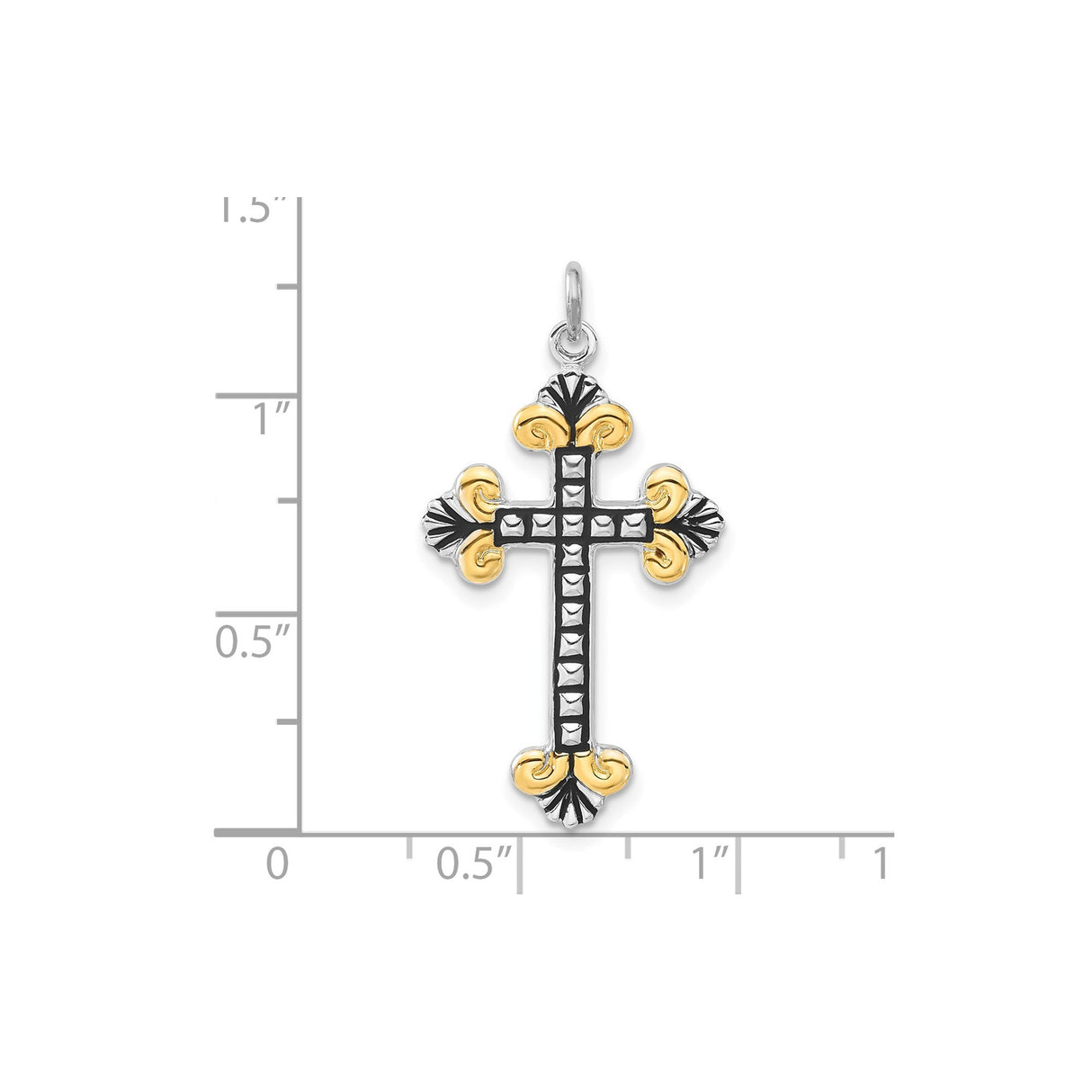 Sterling Silver Cross Pendant with Vermeil Gold, Fleur de Lis, and Baroque Vintage Style