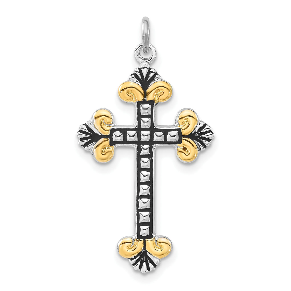 Sterling Silver Cross Pendant with Vermeil Gold, Fleur de Lis, and Baroque Vintage Style