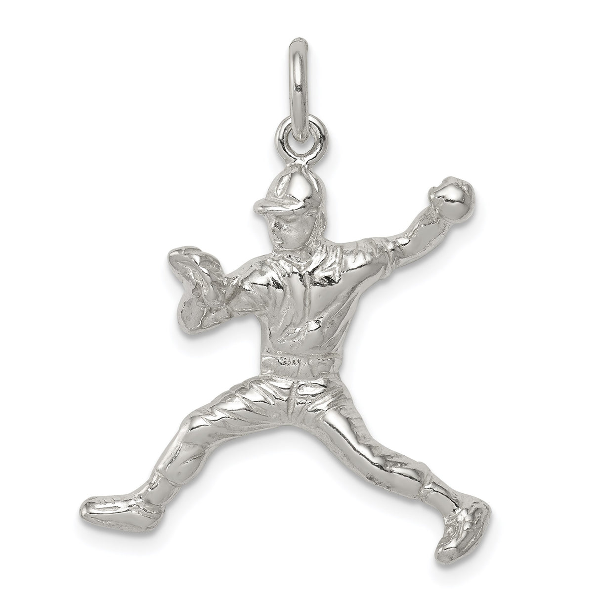 Sterling Silver Baseball Pitcher Pendant, Detailed Athlete in Motion, Unisex Sports Jewelry