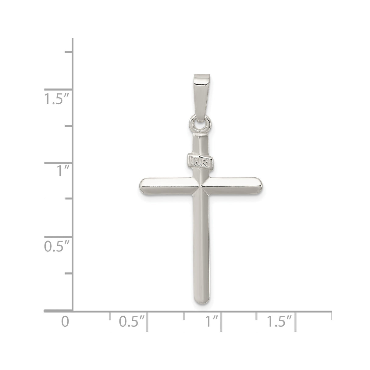 Sterling Silver Cross Pendant with INRI Inscription, Polished Religious Design