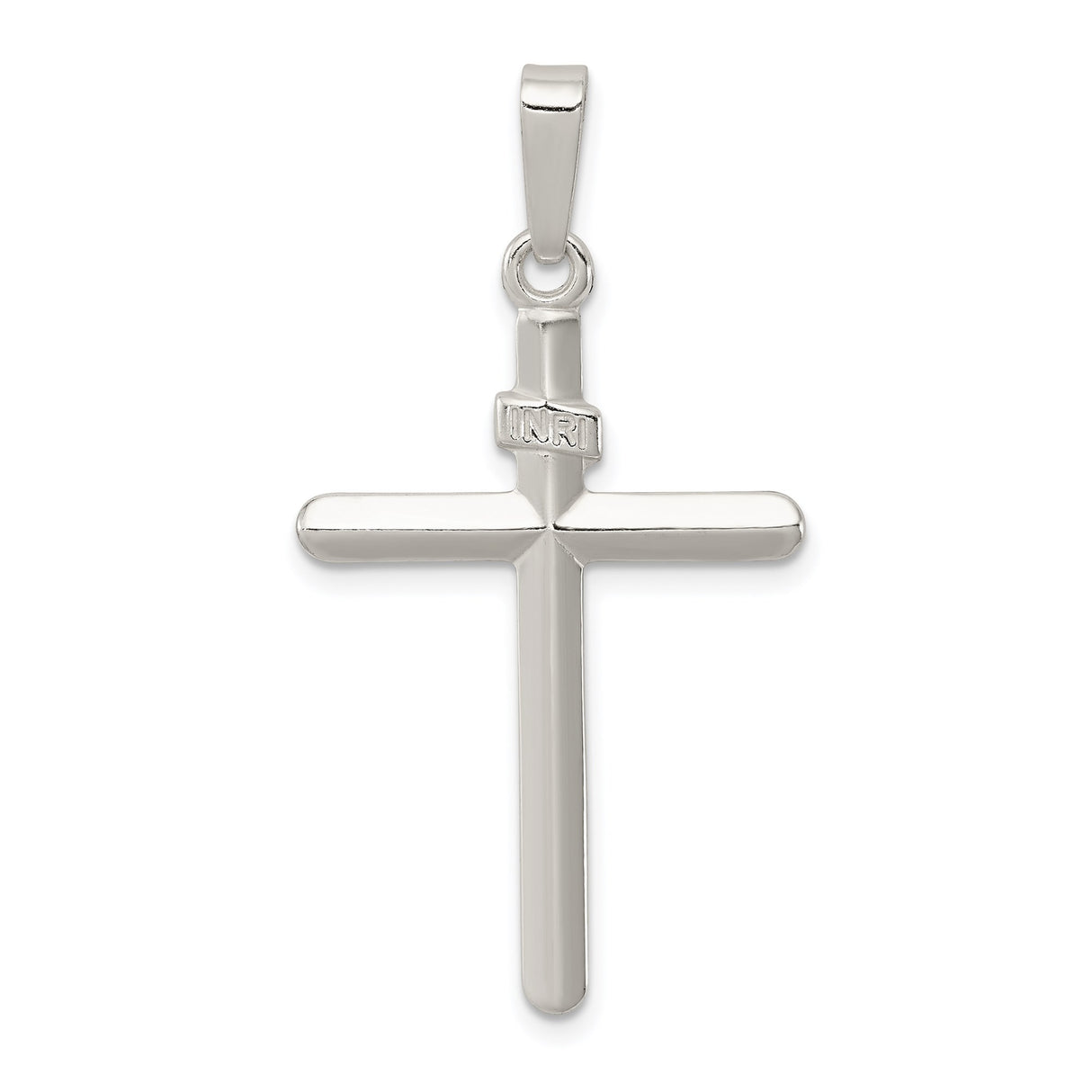 Sterling Silver Cross Pendant with INRI Inscription, Polished Religious Design