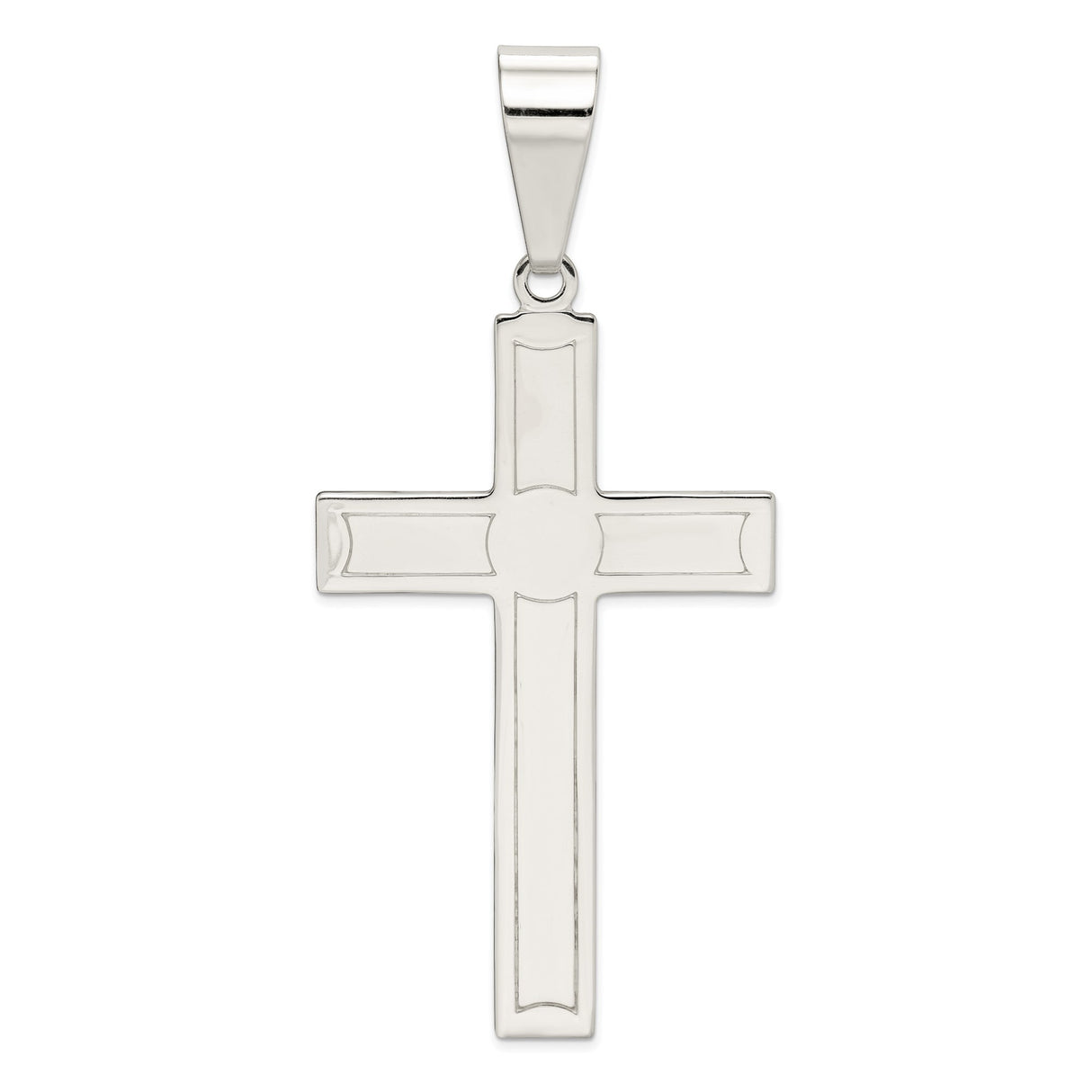 Sterling Silver Cross Pendant with Polished Bevels, Modern Spiritual Design for Adults