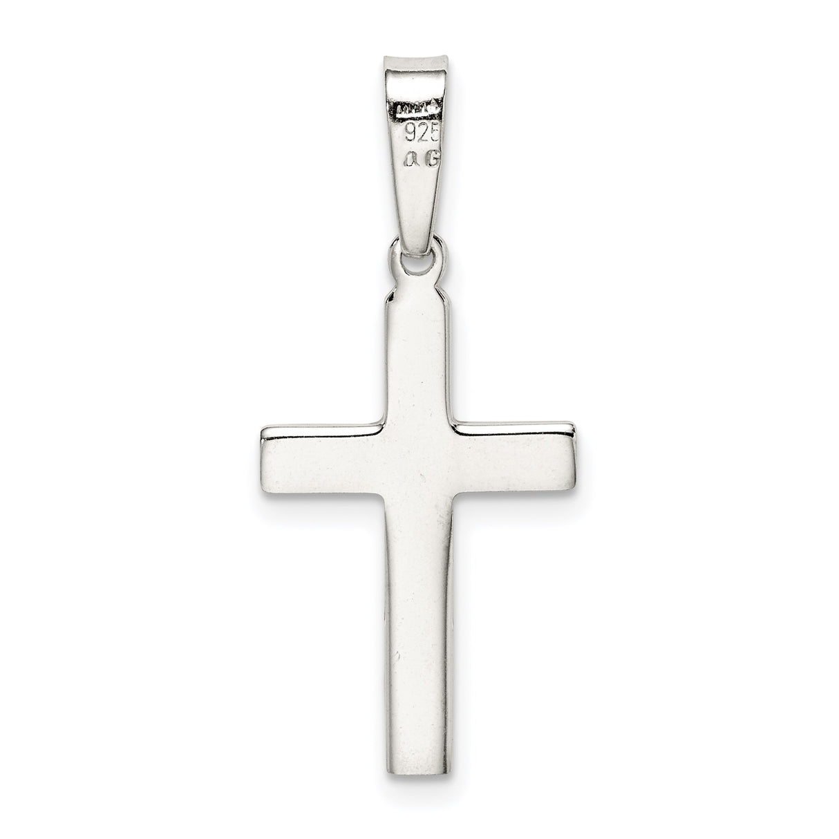 Sterling Silver Cross Pendant with Mirror Finish, Unisex Minimalist Spiritual Design
