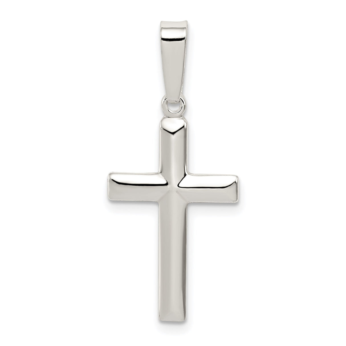 Sterling Silver Cross Pendant with Mirror Finish, Unisex Minimalist Spiritual Design